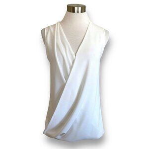 Line & Dot Womens Mixed Media Blouse XS Ivory Surplice Front Oatmeal Knit Back